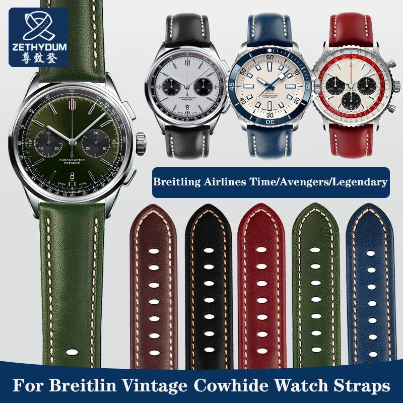 Cinturino Vintage In Vera Pelle Per Breitling Aviation Time Avengers Legendary Aviation Puya Retro Cinturino In Pelle Bovina 22Mm