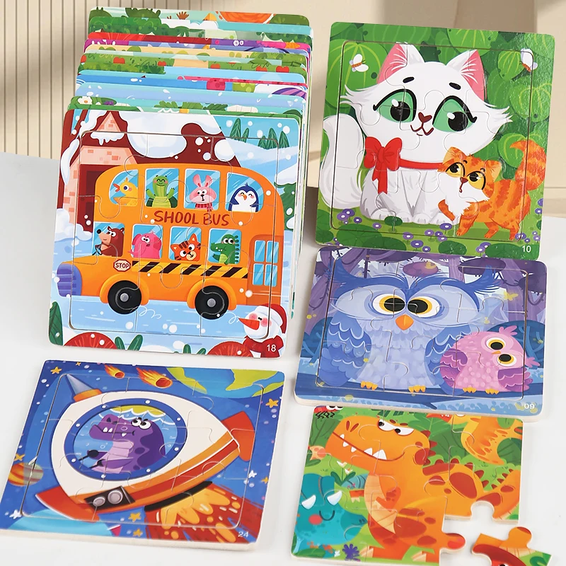 9 Piece Wooden Puzzles Kids Random Send Pattern Cartoon