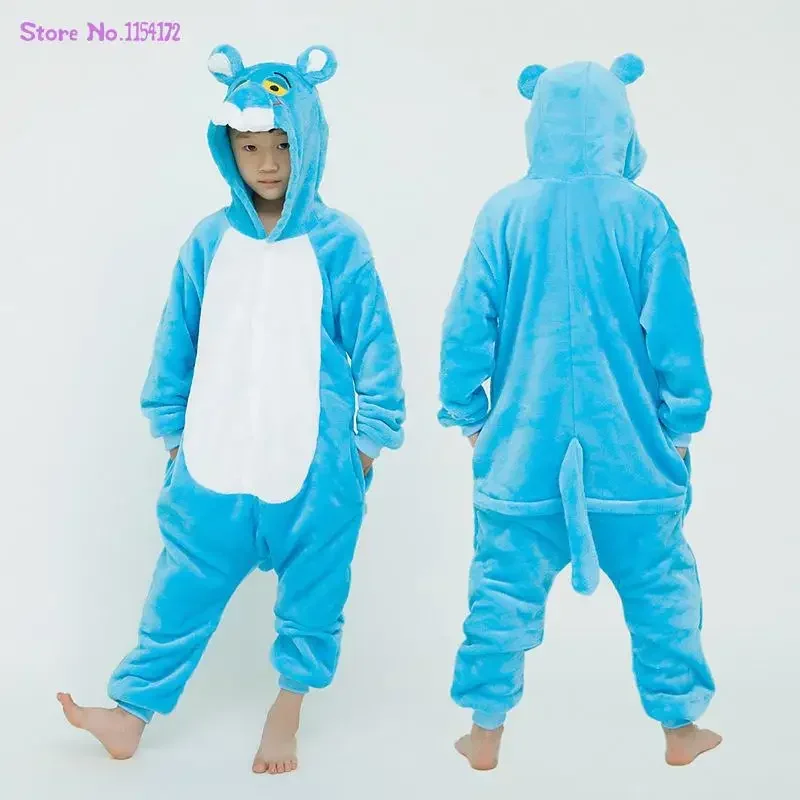Blue Leopard Kigurumi Onesies Pajamas Unisex Leopard Pijamas Winter Women Nightwear Anime Costumes Adults Flannel Sleepwear
