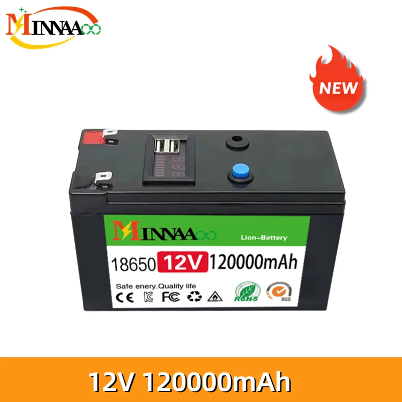 

2023 New 12V 12Ah Portable Original Rechargeable Battery Built-in 5V 2.1A USB Power Display Charging Port with +12.6V Charger