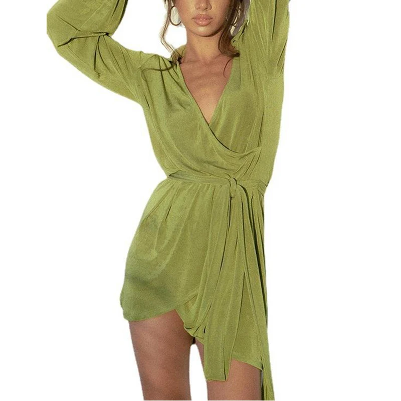 

Retro Sexy Elegant High Waist Velvet A-Line Dress Women Long Sleeve V Neck Mini Sashes Dress Autumn Winter Evening Party Dress