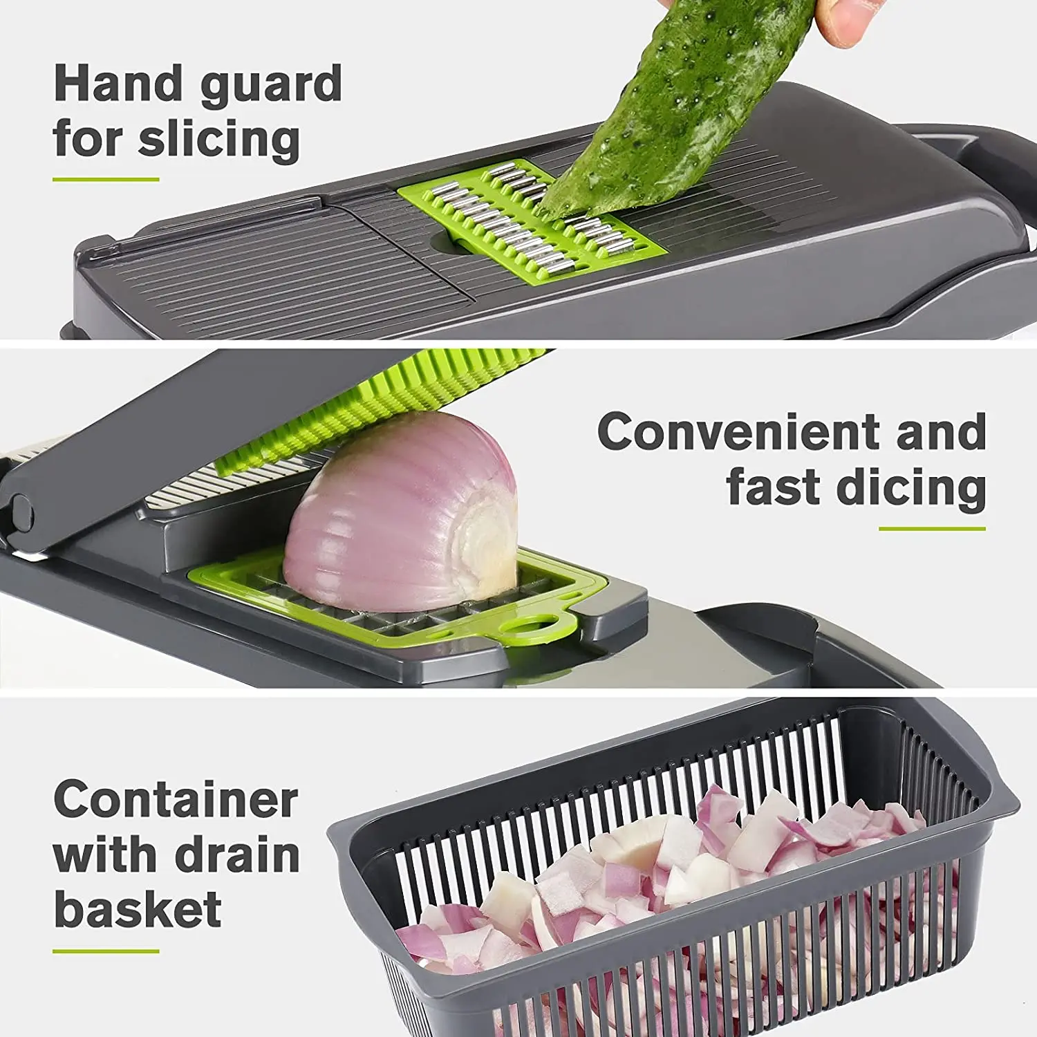 Cofelife 12 in 1 Pro Vegetable Chopper, Multi-functional Onion Chopper, Vegetable Cutter Stainless Steel Blades, Vegetable Slicer Container, Mandoline