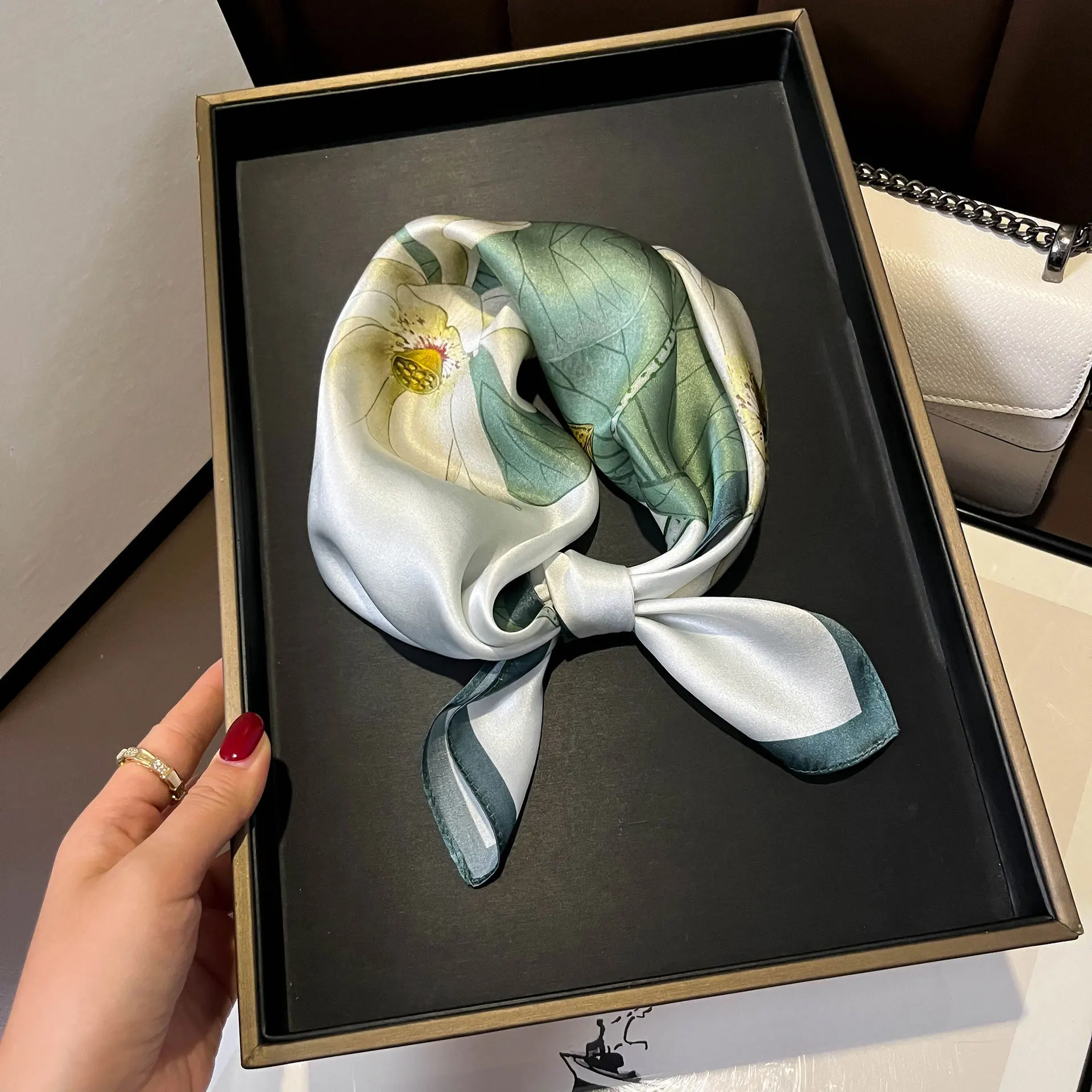 100% Pure Silk Floral Square Scarf Women Neck Hair Bandana