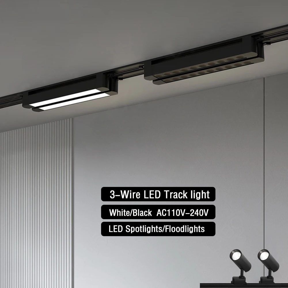 3-Wire Track Light LED Ceiling Lamp AC110V 220V 10W 20W 30W Spot Led Track Rail Lighting Fixture Spotlight Clothing Shop Rail