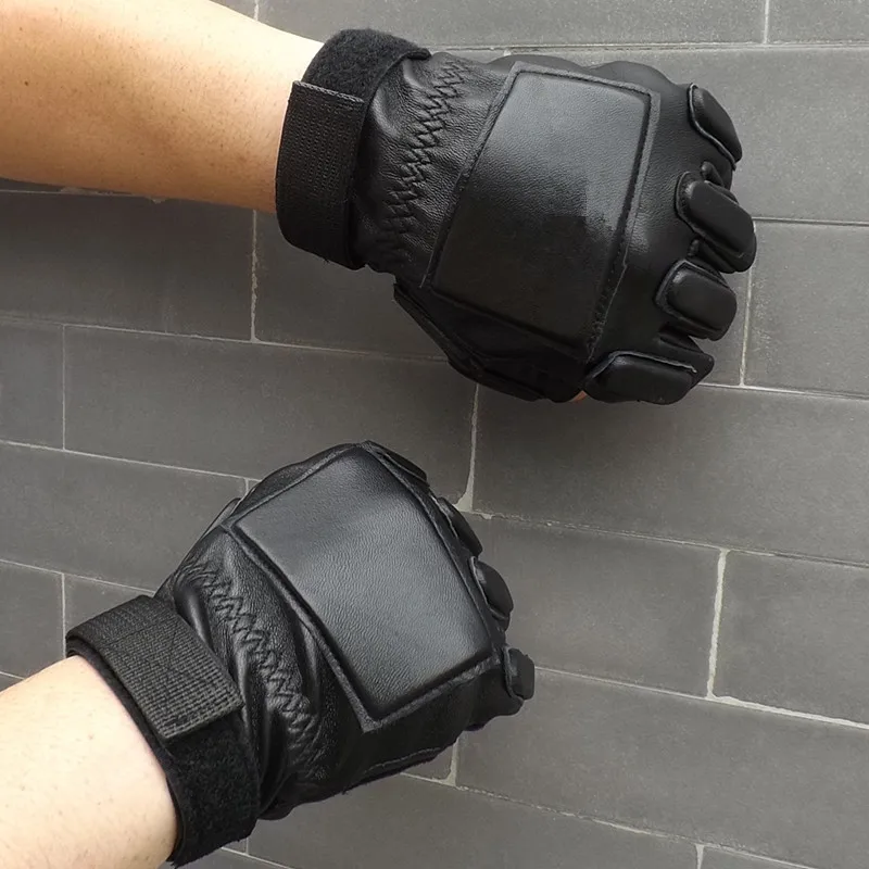 mens leather fingerless gloves Lovers Fingerless Mittens Black Half Finger Outdoor Tactical Mens Leather Driving Gloves - 3
