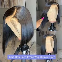 Perruque Bob Lace Frontal Wig naturelle, cheveux courts, lisses, 13x4, 100% cheveux humains, pre-plucked, 12, 14 pouces, 200% 2