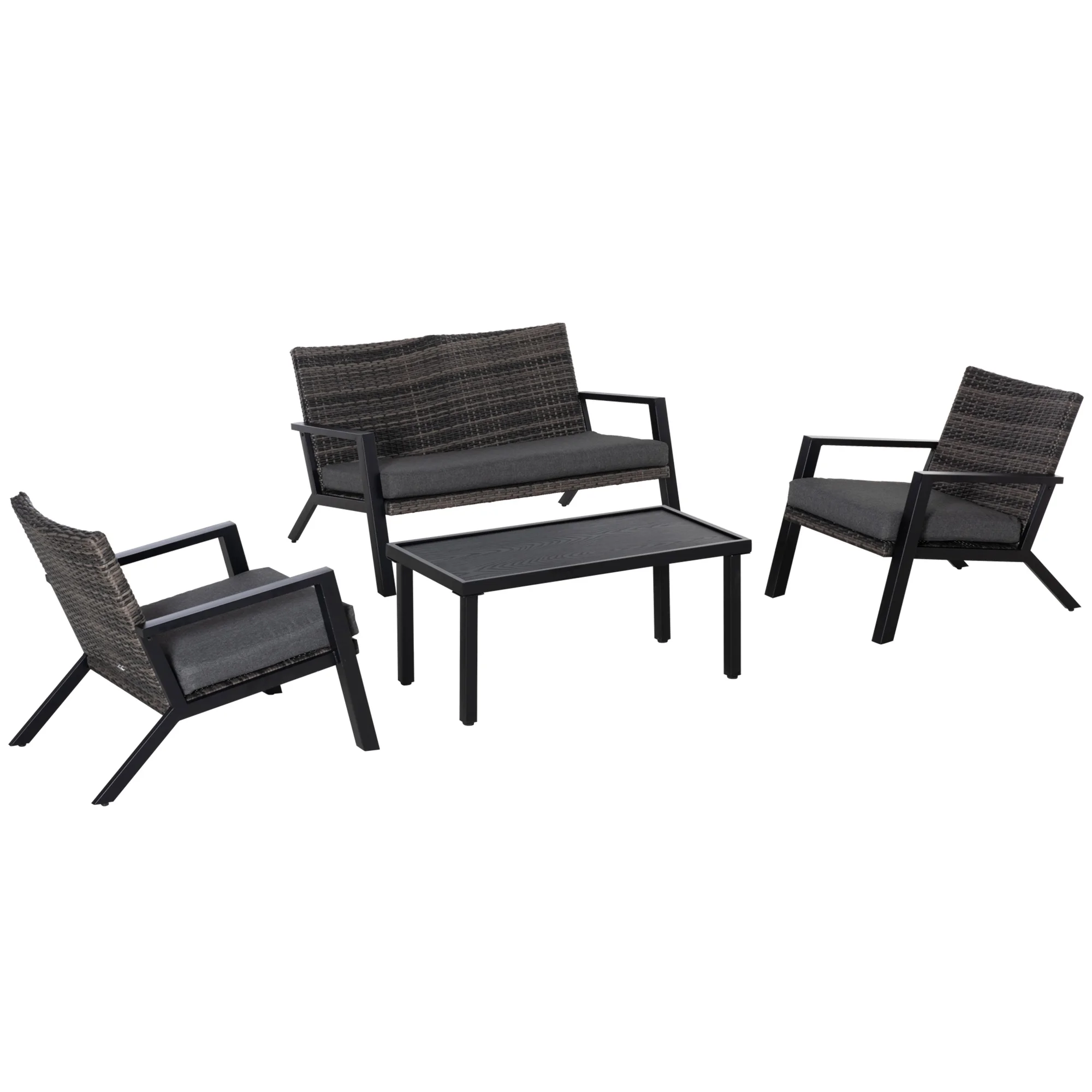 Outsunny Conjunto de Muebles de Jardín de Ratán 4 Piezas con Sofás y Mesa Negro