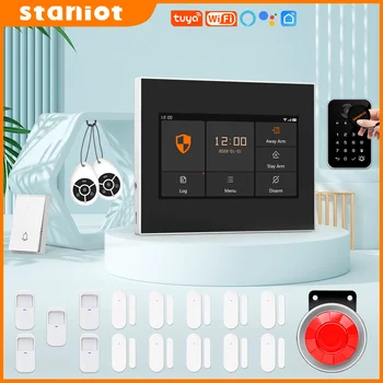 Staniot 무선 WIFI 보안 경보 시스템 21 키트 433MHZ Google 홈 도난 LCD 터치 지원 Tuya Smart Life App With Alexa,국내 핫세일, 24시간 이내 빠른 배송