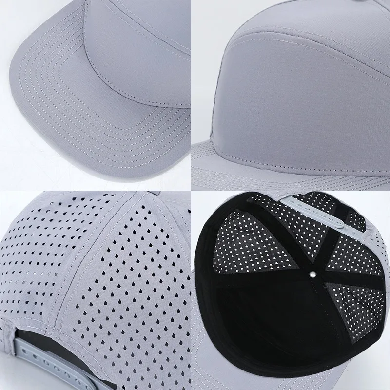 2024 New Custom Logo Flat Brim Hat 6 Panel Punched Truck Hat Men's and Women's Outdoor Sunshade Snapback Hip Hop Baseball Hats 6