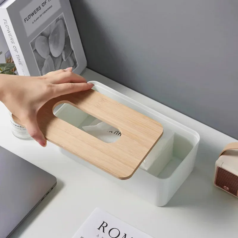 Cover For Disposable Paper Facial Tissue Bamboo Rectangular Napkin Holder For Bathroom Vanity Desk Office Bamboo Tissue Box 4