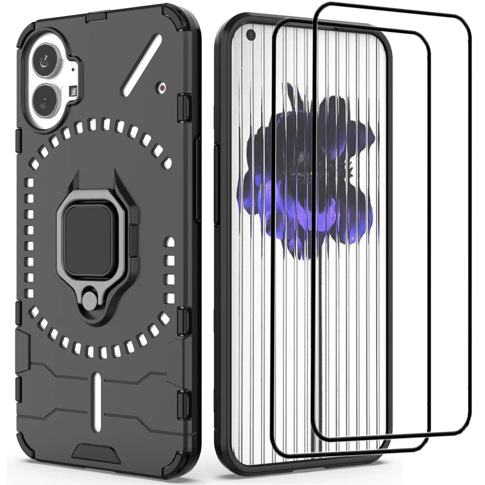 

Nothing Phone 1 Case with Screen Protector [2 Pcs] Heavy-Duty Protection for Nothing Phone1 with Ring Holder Kickstand Case