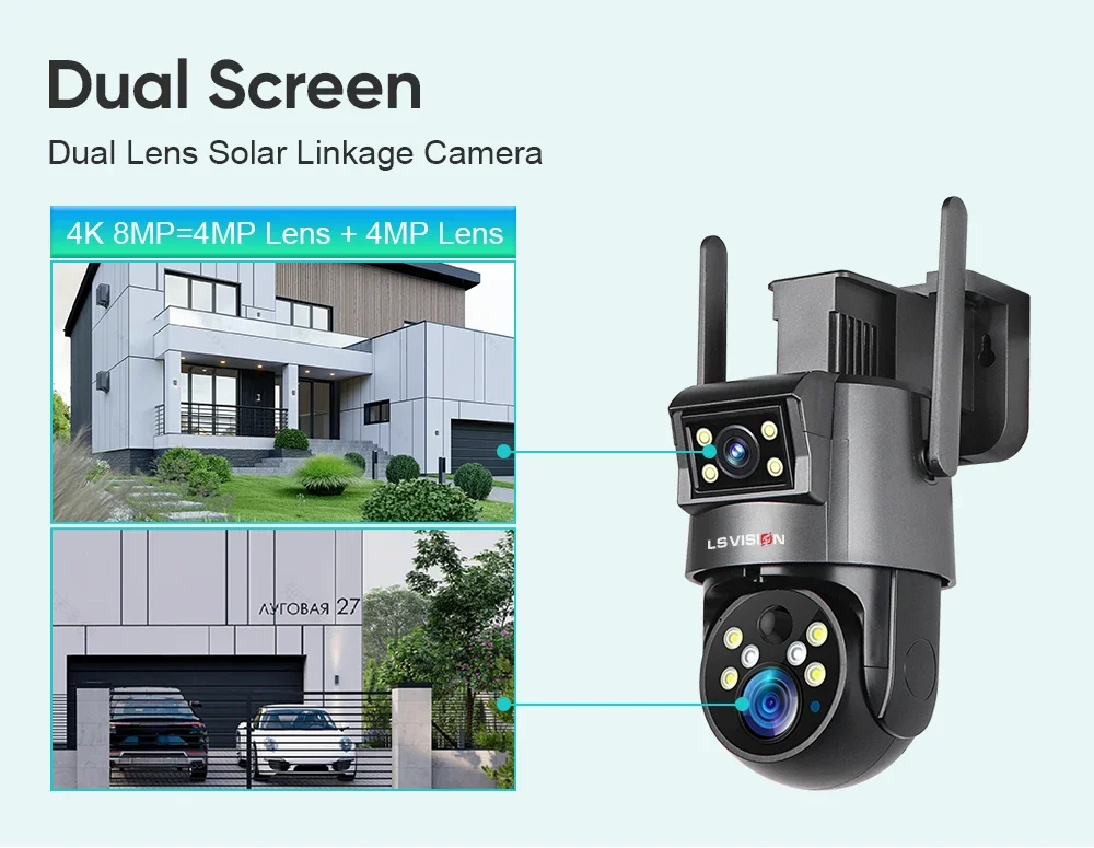 4K 8MP UBOX Solar Camera 4G SIM/WiFi 20XOptical Zoom 2-Screens Sloar Battery IP