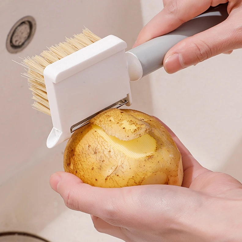Fruit Vegetable Brush Kitchen Potato Cucumber Stainless Steel Hole Digging Peel Knife Brush Multifunctional Pot Bowl Clean