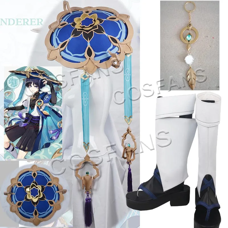 

Game Genshin Impact Cosplay Costume Hat Shoes Scaramouche Wanderer Wig Kunikuzushi Sumeru Accessor Halloween Cosplay Prop