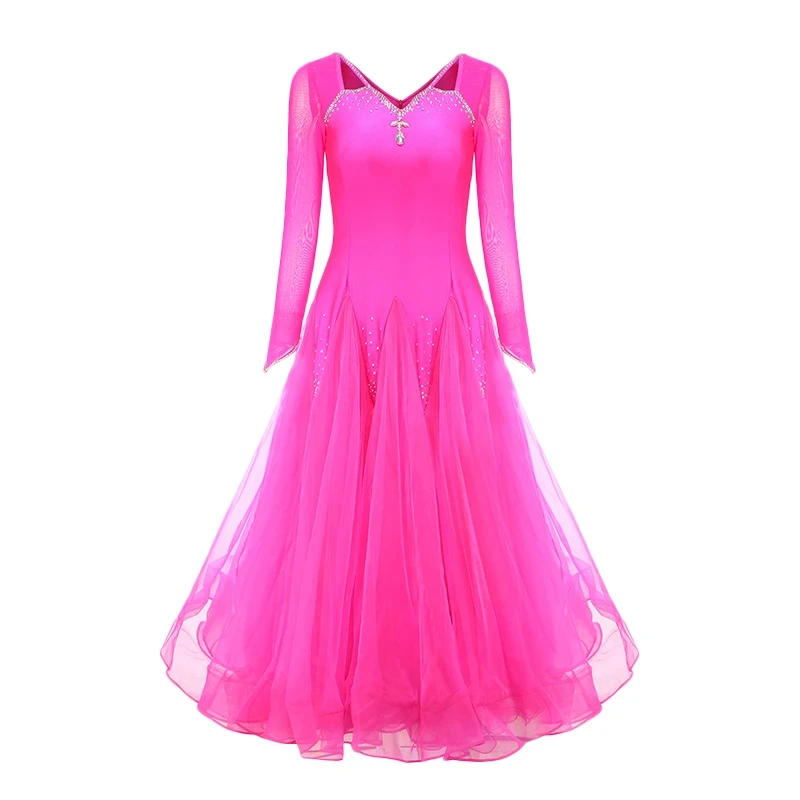 Gauze Stitching Rhinestones Plus Size Women Ballroom Dance Competition Dress Viennese Waltz Dress Foxtrot DanceWear Ball Gown