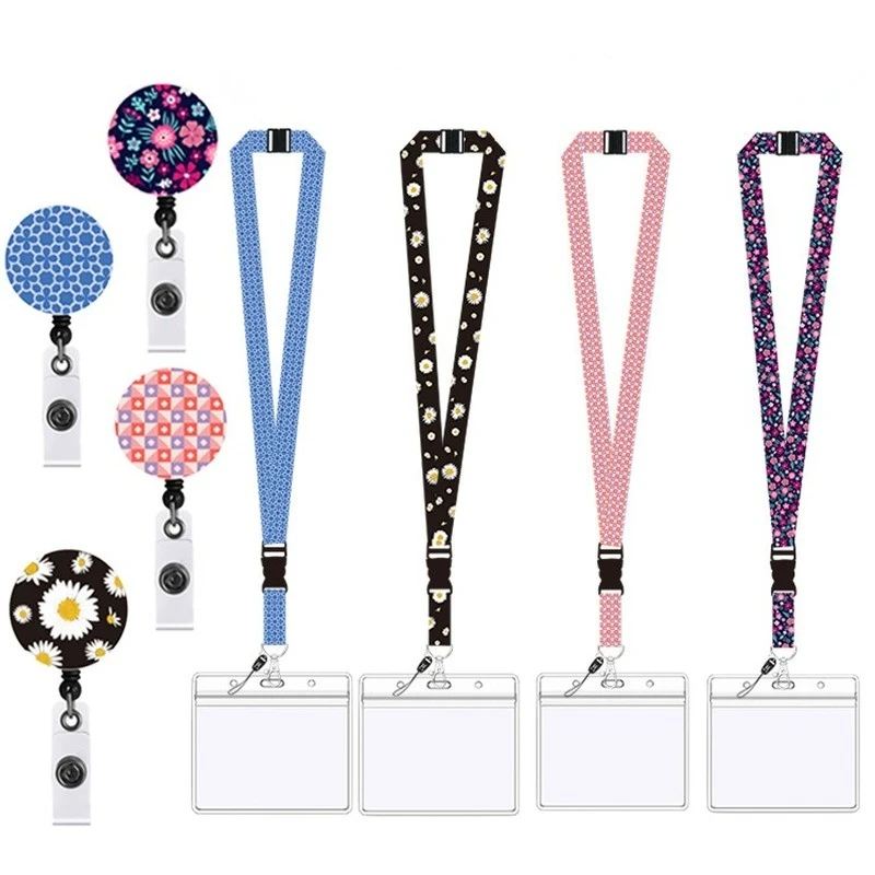 

Flowers Prints ID Tag Pass Access Work Card Cover Sleeve Badge Holder Lanyard Badge Reel Clip for Working Permit