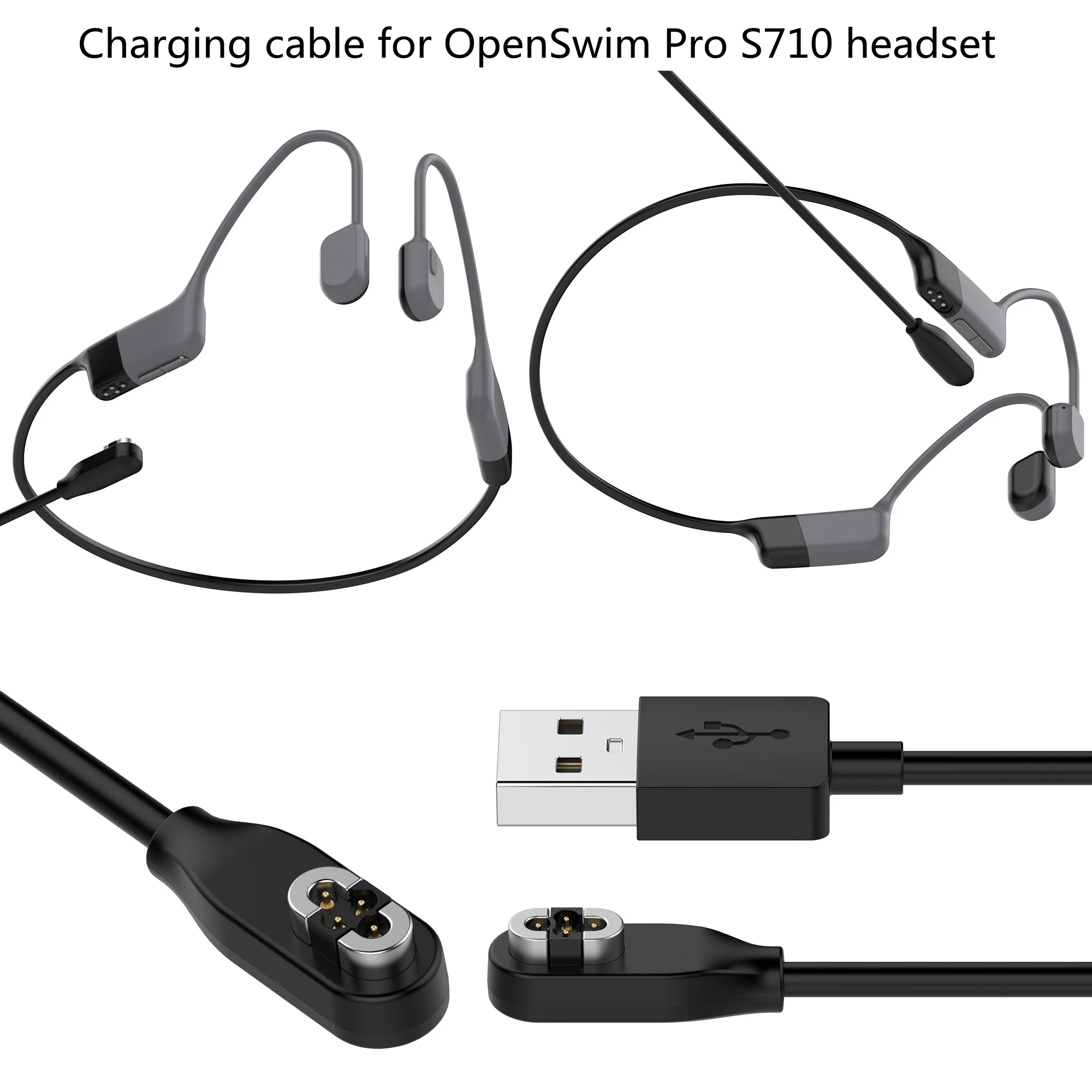 for SHOKZ OpenSwim Pro Headphone Charging Cable 100cm for OpenSwim Pro S710 Black