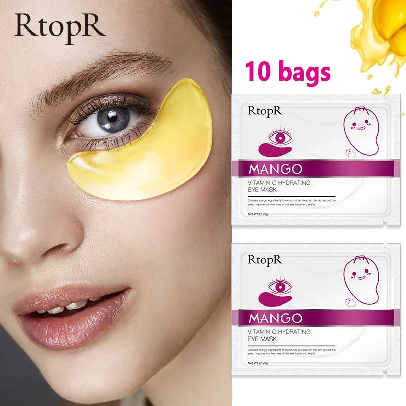 

10PCS Mango Vitamin C Hydrating Eye Mask Gold Moisturizing Dark Circles Remover Face Skin Care Sheet Eliminate Puffiness Patches