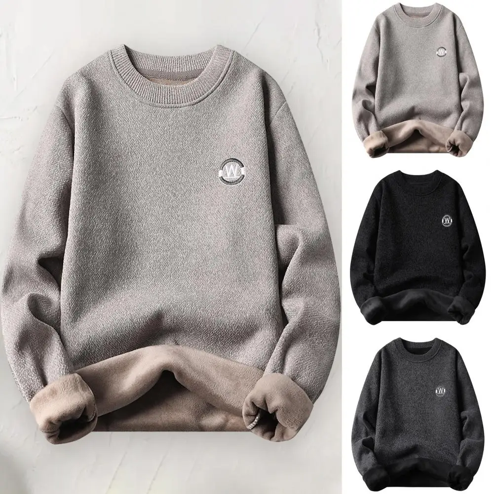 

Loose Jumper Knitwear Cozy Men's Winter Sweater with Fleece Lining O-neck Knitwear Thick Long Sleeve Jumper for Autumn for Young