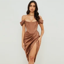 

High Quality Satin Bodycon Dress Women Party Dress 2021 New Arrivals Midi House of Bodycon Dress Evening Club Dress Dresses