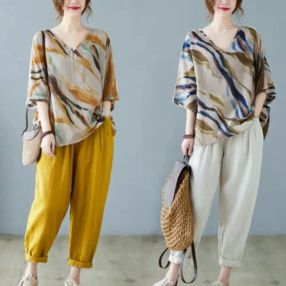 

Summer Women's Tops Short Sleeve Cotton Linen T Shirts Female Loose Casual Blouse