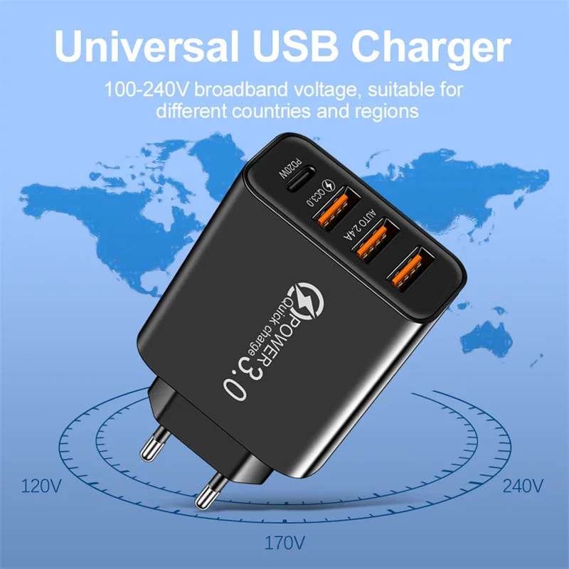 ANSEIP PD 36W USB Charger Charge QC 3.0 Wall Fast Charging Plug for iPhone 13 12 11 Samsung Xiaomi Phone 4 Ports Charger Adapter 65w charger usb c