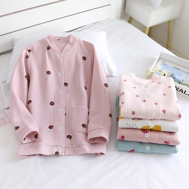 Japanese style autumn and winter all-in-one blouse ladies pure cotton thickening air cotton warm home clothes women pajamas