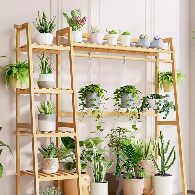 Designers Wood Plant Shelves Balcony Living Room Floor Type Bay Window Plant Shelves Pylon Flower Pot Furniture Portafiori FYPS