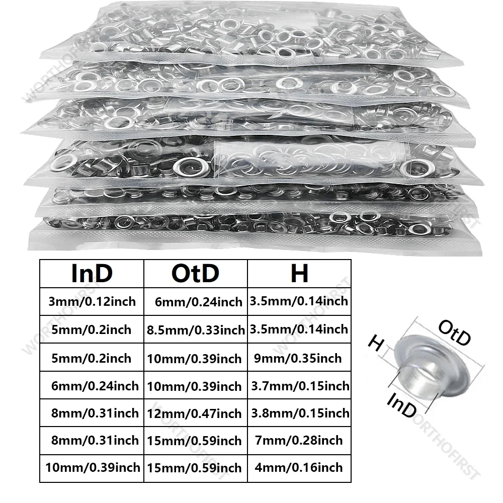 3mm-10mm Eyelet Dies 200-1000Sets Eyelets Grommet Round Rings Punching Tarpaulin Paper Leather