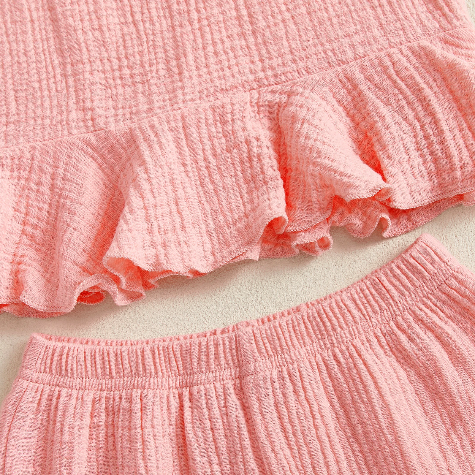 Summer Cotton Linen Baby Girl 2Pcs Summer Outfits Sleeveless Ruffle Cami Tops + Wide Leg Pants Set Casual Toddler Clothes Set