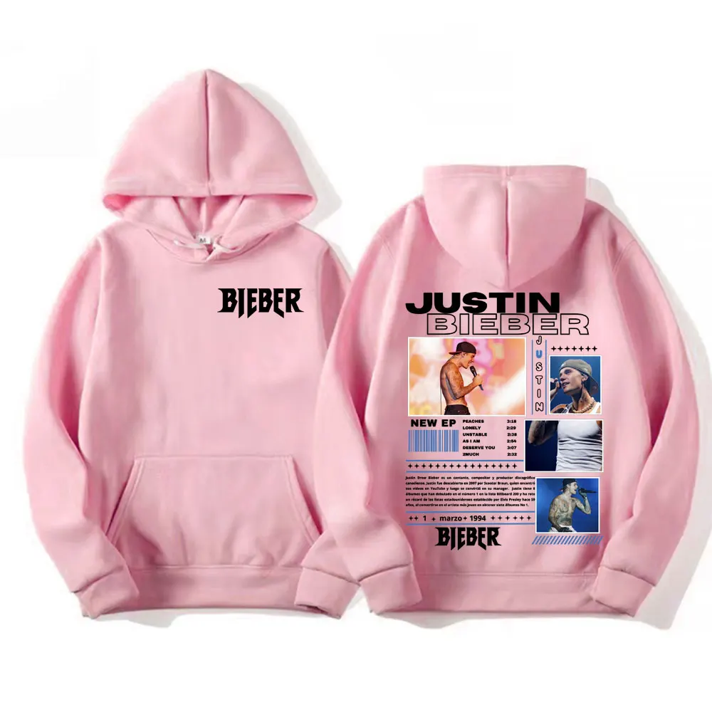 Rapper Justin Bieber Tour Graphic Hoodies Men's Clothing Hip Hop Punk Pop Music Sweatshirt Unisex Casual Fleece Oversized Hoodie 6