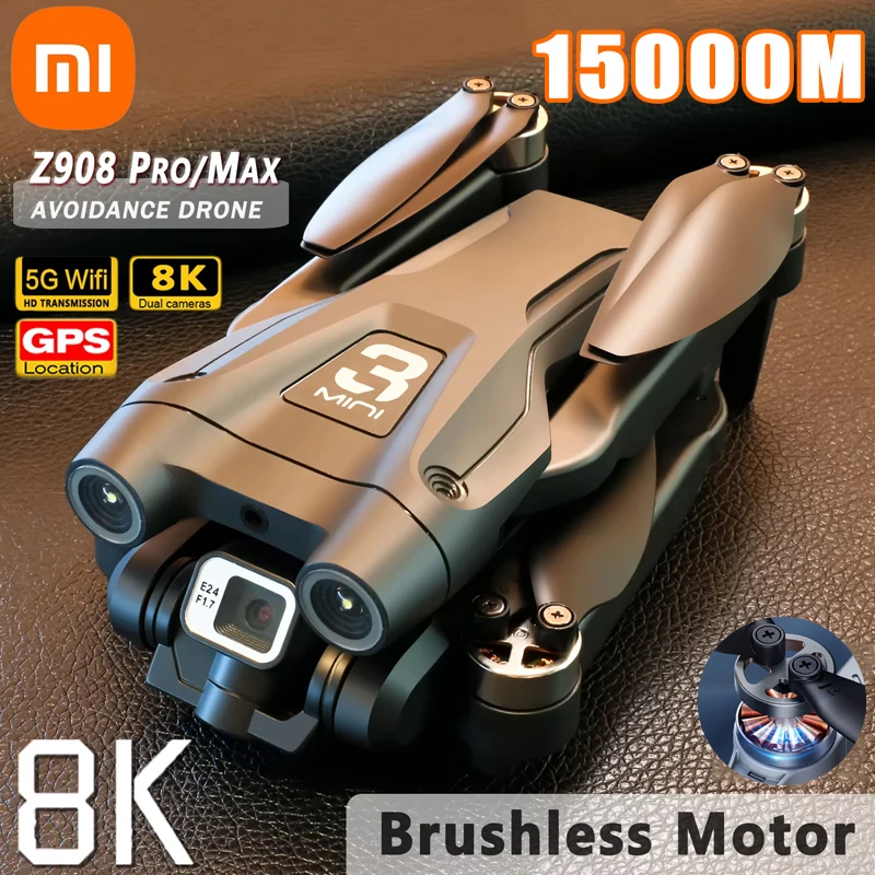 Drone Quadcopter Xiaomi Z908Pro Max Drone Professional Dual Camera HD 8K WiFi Brushless Motor GPS FPV Obstacle Avoidance Folding Quadcopter