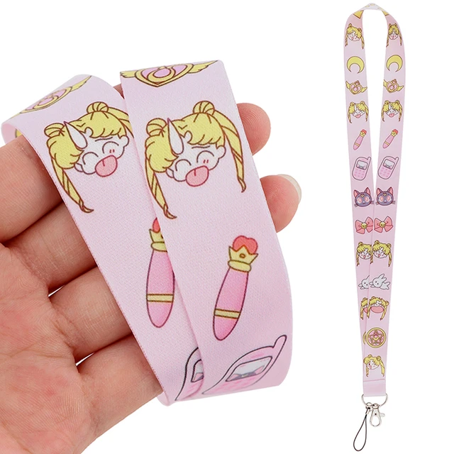 Y2K Japanese Anime Sailor Moon Key Neck Lace Lovely Pink Lace ID Badge  Holder Key Chain Phone Headset Sling Decoration - AliExpress