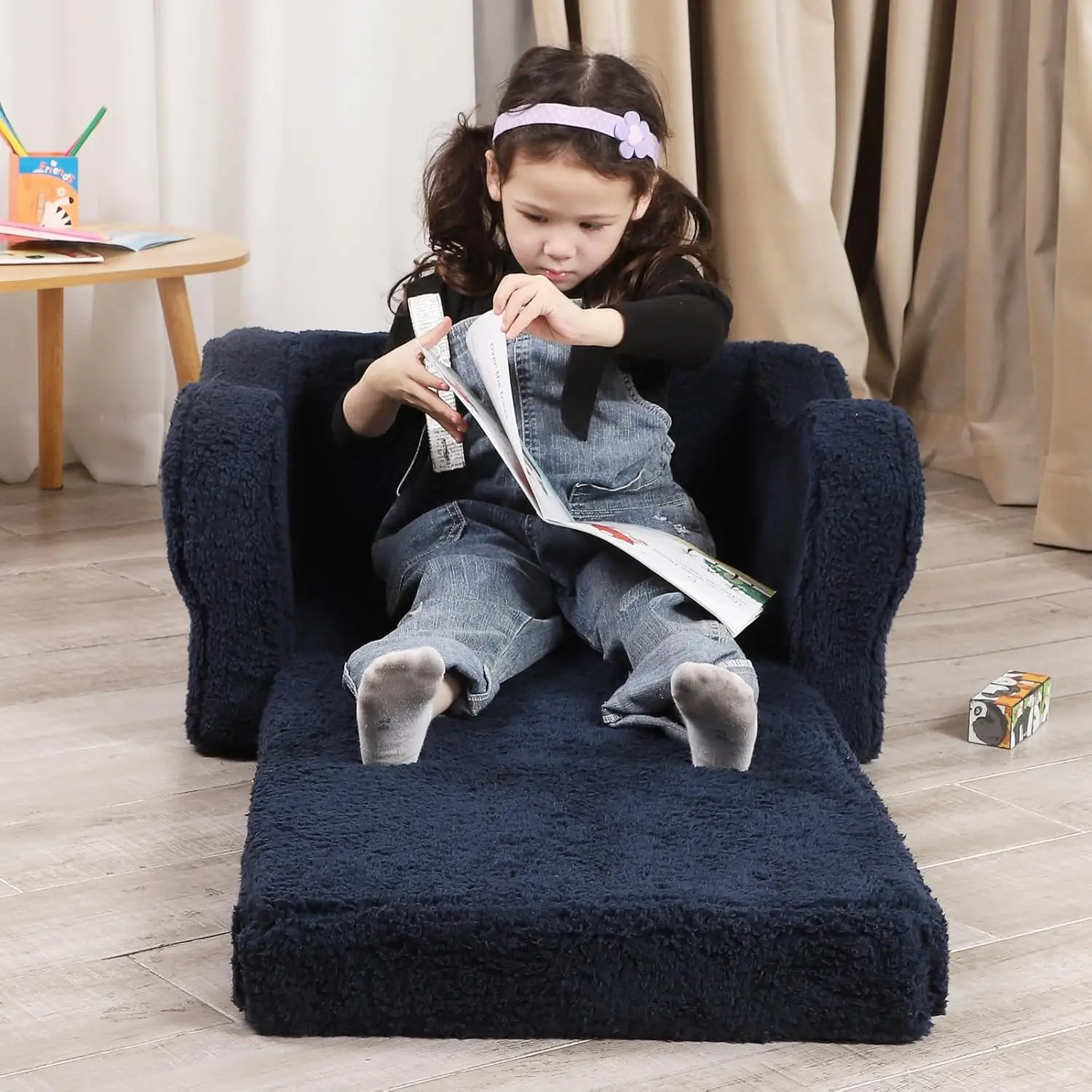 Kids Chairs for Toddler,  Soft Sherpa Couch Fold Out, Convertible Sofa to Lounger 3