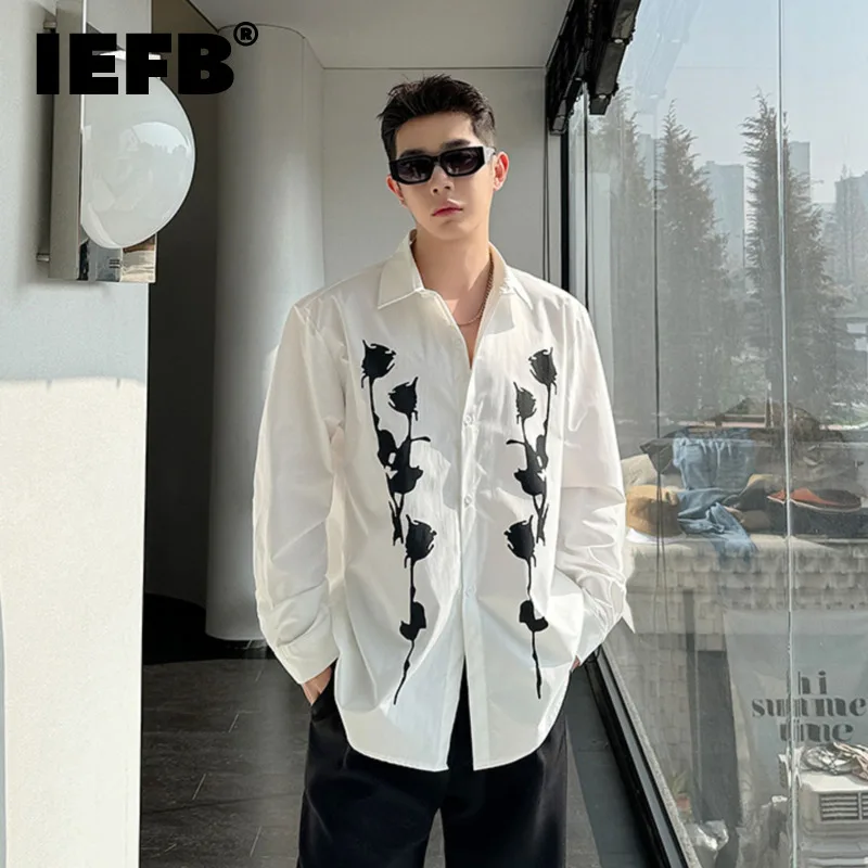 

IEFB Long Sleeved Men's Shirt Vintage Print Lapel Single Breasted Design Trend Fashion Loose Casual Male Top 2024 New 9C5690