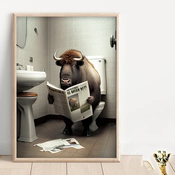 Badger Bat Owl Bathroom Wall Cute Funny Animal Poster Print Tub Toilet Humor Canvas Painting Reading Newspaper Room Home Decor 2