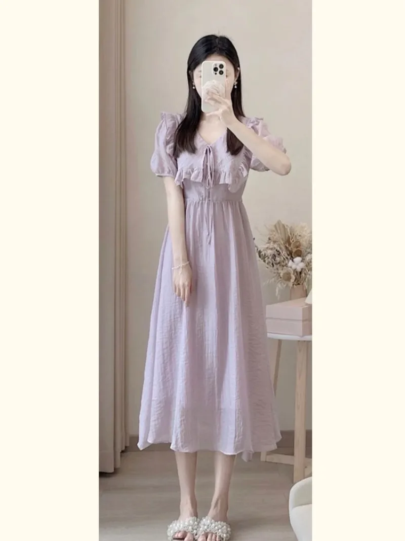 

Purple Platycodon Dress 2023 Women's Summer New Tea Break French Style Design Sense Fairy Style Dresses Female Clothing