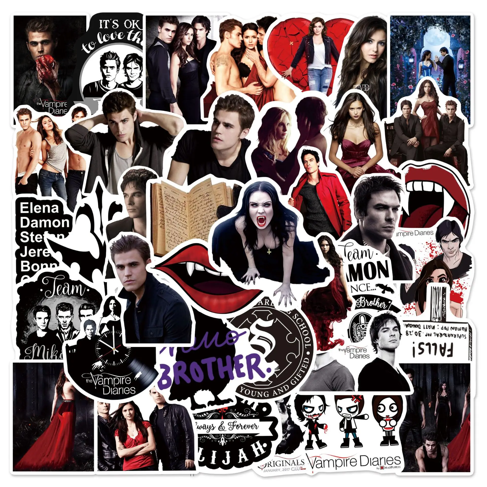 

50Pcs TV Show The Vampire Diaries Stickers Cool for Suitcase Luggage Scrapbook Skateboard PVC Waterproof Graffiti Sticker