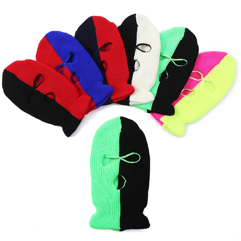 

Halloween Knitted Beanies Cap 3 Hole Full Face Cover Mask Contrasting Colors Balaclava Motorcycle Helmet Fashion Men Women Hats