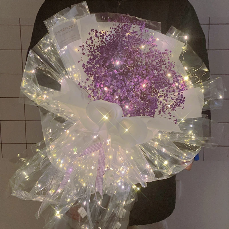 Wedding Bouquet Wrapping Paper Waterproof Gift Packing Luminous LED Clear Cellophane 60cm