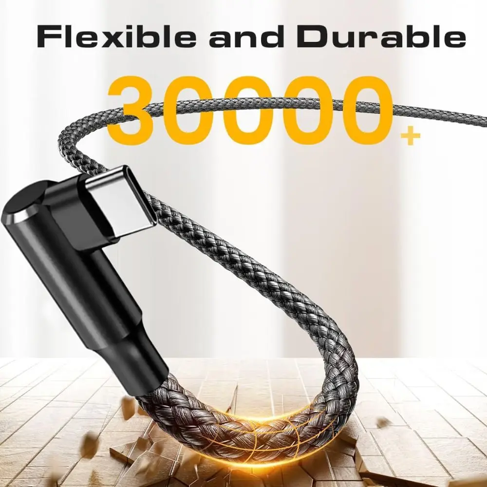 Nylon Braided 1/2/3M Cable 60W Type C To Type C Data Cord Fast Charging 90 Degree Angle Charger Wire Multiple Devices