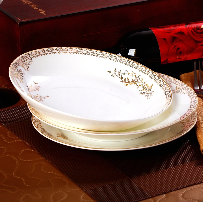 

Bone china tableware, gilt edged daily ceramic ware, creative 8-inch flat plate, deep plate, vegetable plate, soup plate