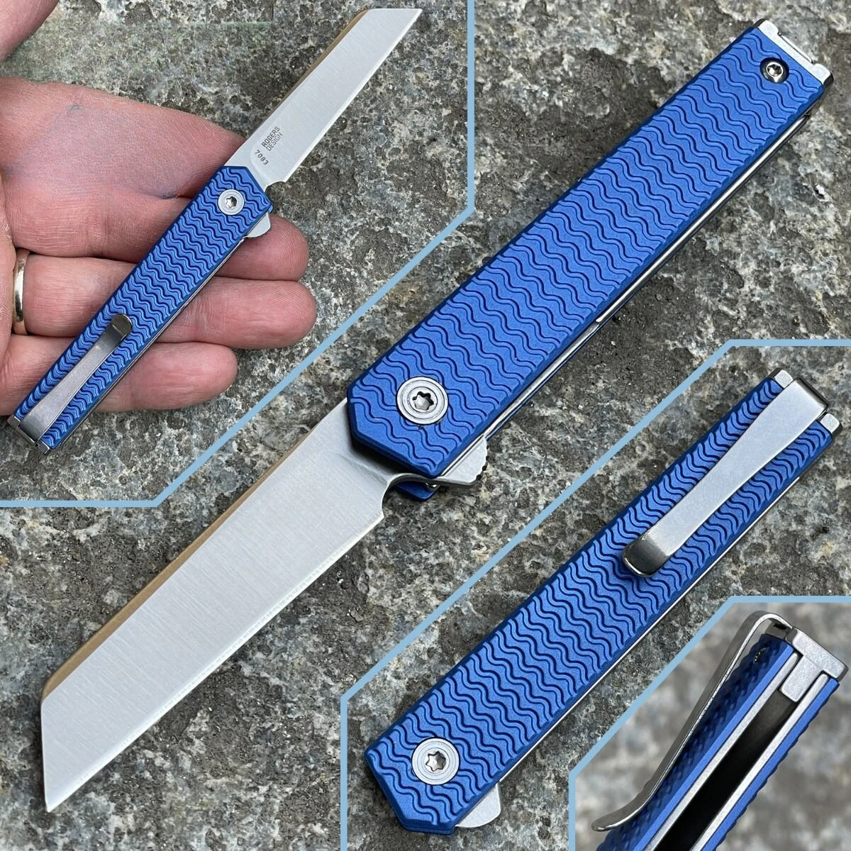 

7083 CEO Microflipper Small Folding Knife 2.21" 8Cr13Mov Sheepsfoot Blade Textured Blue 420 Steel Handle Camping Hunting Tools