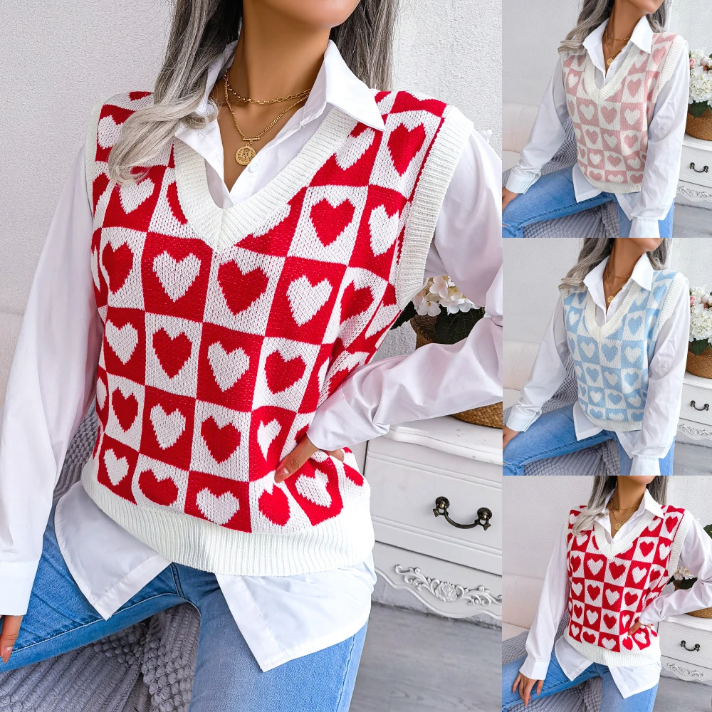 desinfecteren barricade Aardbei Autumn And Winter 2022 European And American College Style Love Knitted Vest  Sweater Women's Vest| | - AliExpress