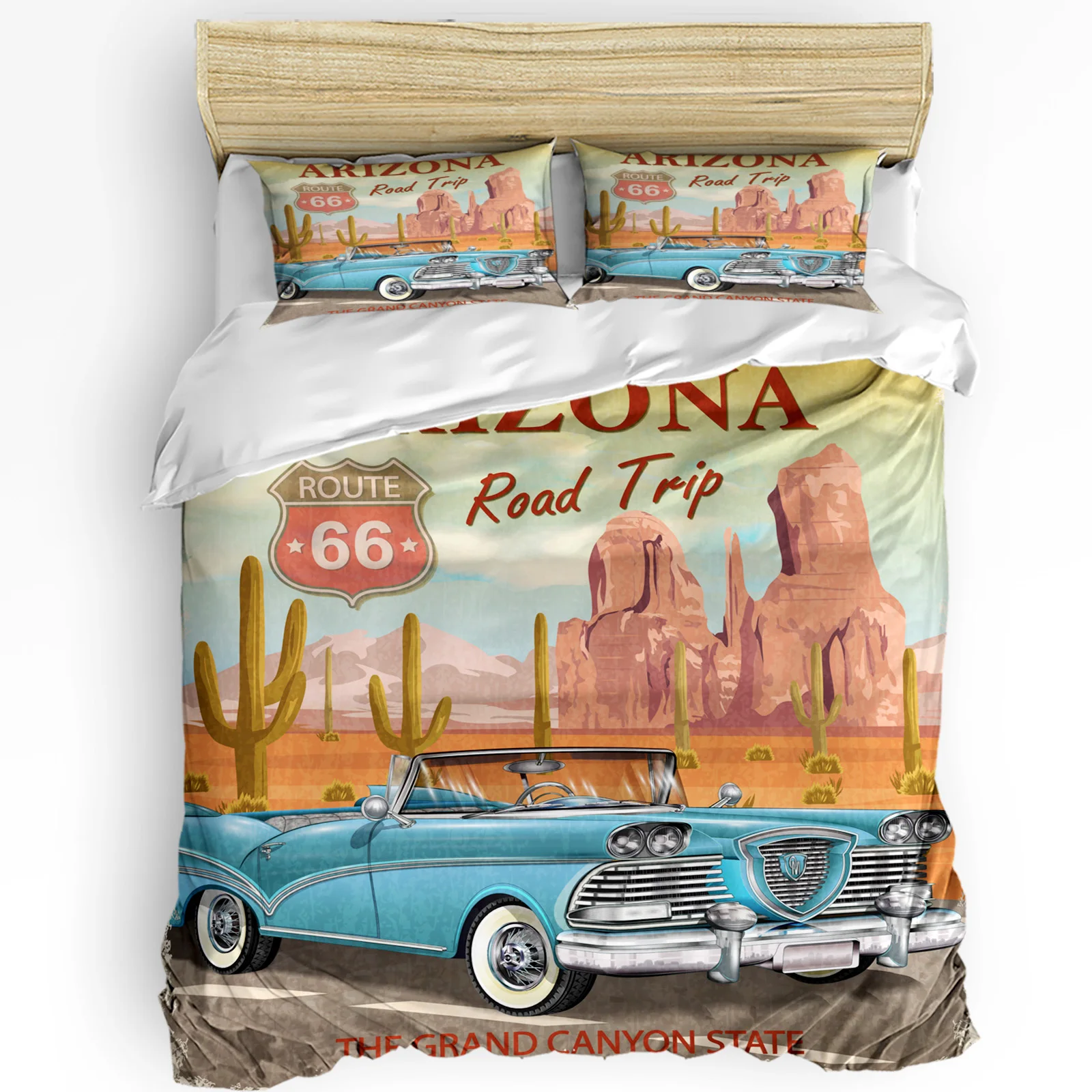 

Vintage Car Desert Cactus Plant Stones Retro Bedding Set 3pcs Duvet Cover Pillowcase Quilt Cover Double Bed Set Home Textile