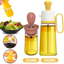 Dispensador de aceite con cepillo de silicona, botella de vidrio para barbacoa, accesorios de cocina, cocinero, 200/550ML