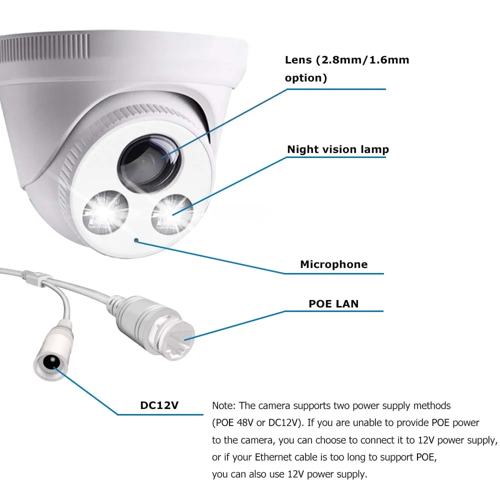 4K 8MP IP Security Camera 5MP 4MP Ultra Large Wide Angle Lens PoE Dome Surveillance Cam Color Night Vision Audio Onvif NVR