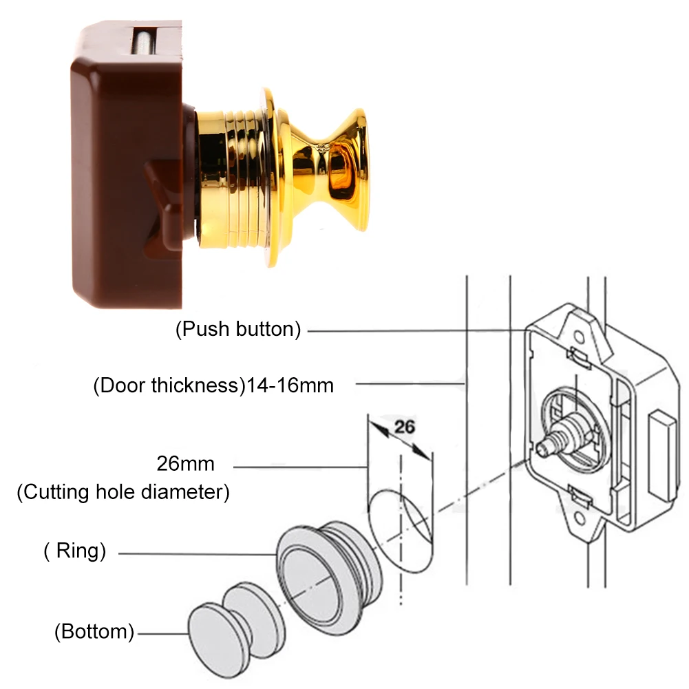 5/1pcs Zinc Alloy Camper Car Push Lock RV Caravan Boat Motor Home Cabinet Drawer Latch Button Locks For Home Furniture Hardware