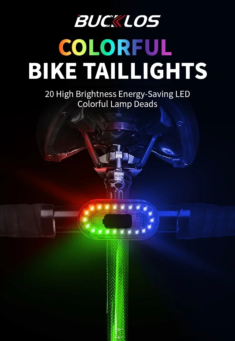 Bike Rear Tail Light 560 MAh Bicycle Lights Memory Mode Rainbow LED Warning Rech