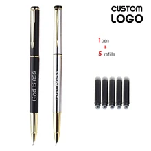 

1 Fountain Pen + 5 Ink Sacs Custom Logo Metal Pen Student Calligraphy Pens Personalized Gift Ballpoint Pen Office Stationery